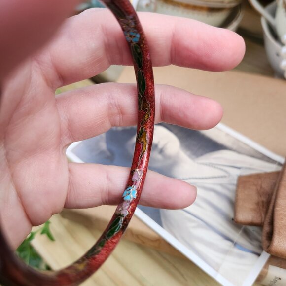 Vintage Floral Cloisonne Bangle Bracelets, Set of 3 - Picture 12 of 14